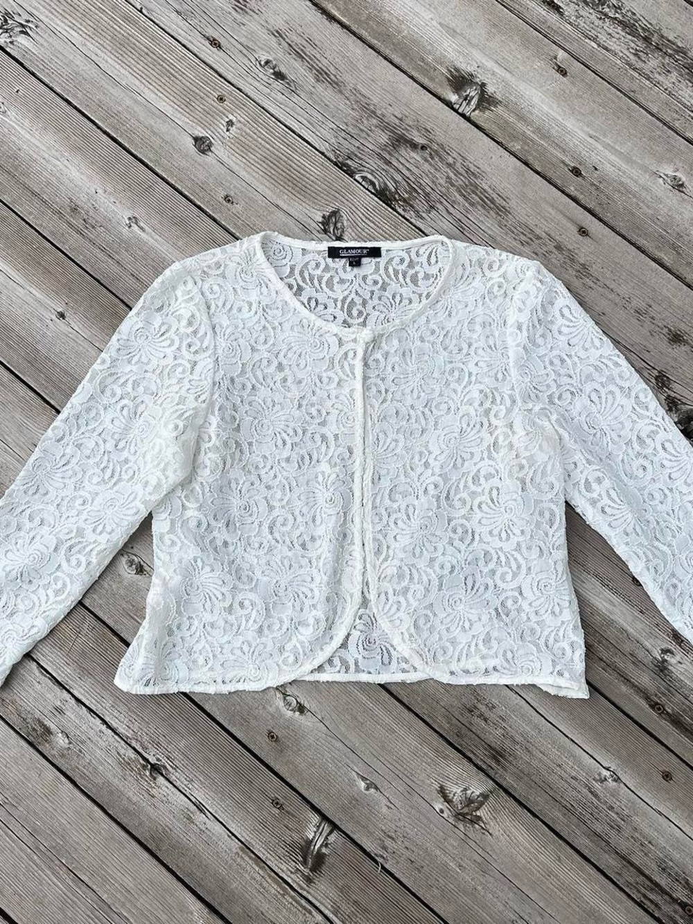 Glamour white full lace button front cardigan blouse